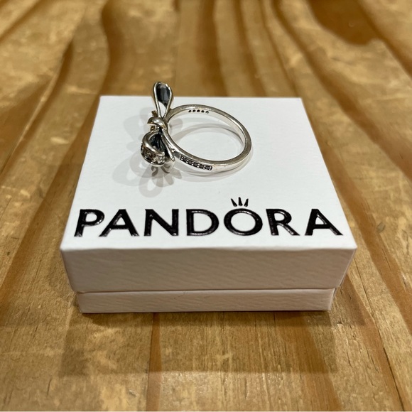 NWT Authentic Pandora Sparkling Bow Ring - Sterling Silver with CZ - Size 6 (52) - Picture 6 of 8